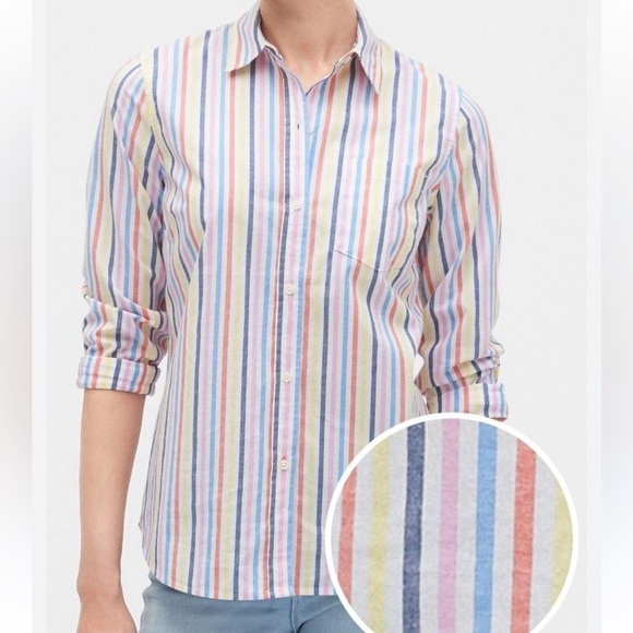 Gap button down stripe 100% cotton bright poplin shirt size L - Picture 7 of 7